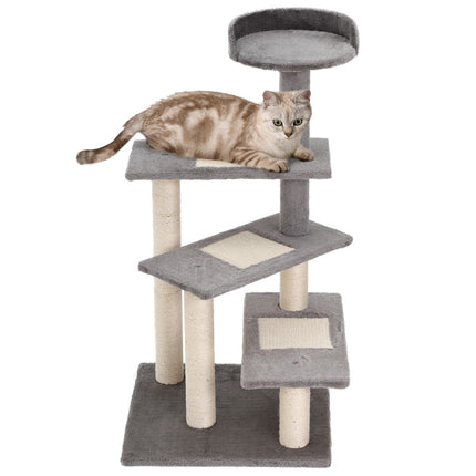 PAWROOM - Kiipeilypuu Kissoille Leikki- Ja Raaputustolppa Portailla, 5 Tasoa, Beige/Harmaa, 48X48X99,5Cm