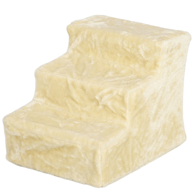 PAWROOM - Koiraportaat 3-portaiset 35 cm Lemmikkien portaat pehmolelulla Kissaportaat vuodesohvalle Kissoille enintään 4,5 kg beige