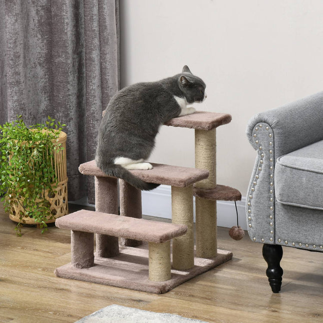 PAWROOM - Cat and dog stairs, 3 steps with scratching posts, plush brown