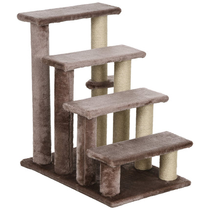 PAWROOM - 4-portaiset kissaportaat raapimistolppalla, 5 kg asti, lemmikkiportaat leikkipallolla, koiraportaat, eläinportaat, pehmo, ruskea, 60 x 40 x 64 cm