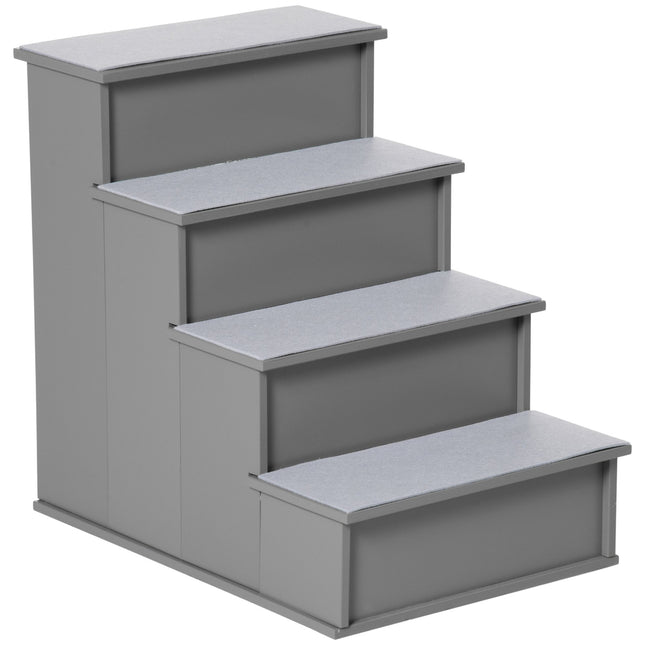 PAWROOM - Pet Stairs, 4-Step, Plush Carpet, 30 kg Capacity, Grey