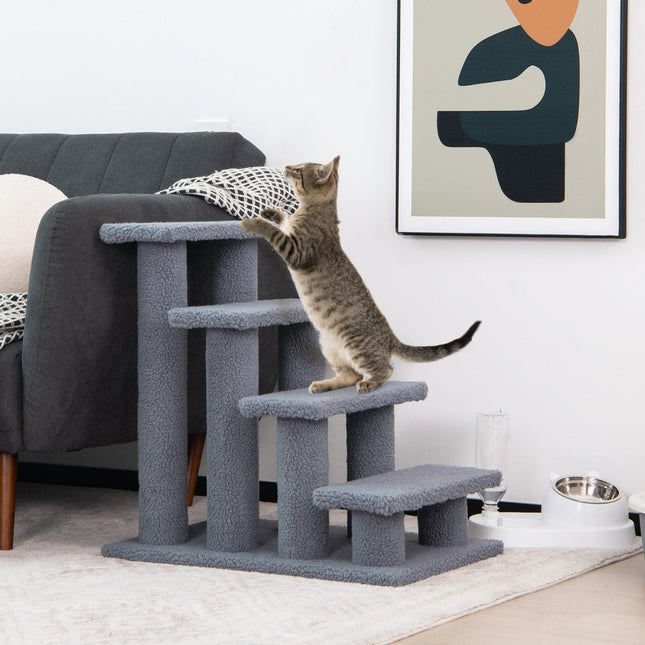 PAWROOM - Eläinportaat kiipeilypuussa kissan portaat kissoille enintään 25 kg 61 x 41 x 60 cm harmaa