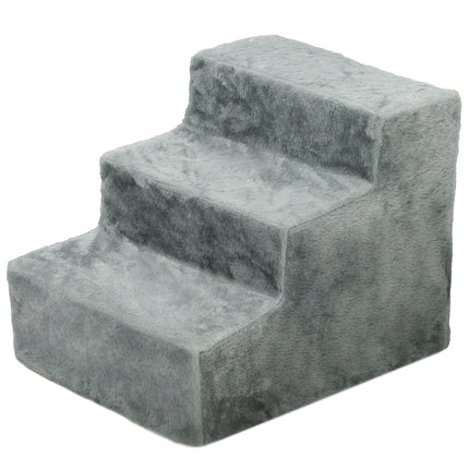PAWROOM - Koiraportaat 3-portaiset 35 cm Lemmikkien portaat Pehmeällä lookilla Kissaportaat sänkysohvalle Kissoille enintään 5 kg vaaleanharmaa