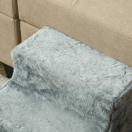 PAWROOM - Koiraportaat 3-portaiset 35 cm Lemmikkien portaat Pehmeällä lookilla Kissaportaat sänkysohvalle Kissoille enintään 5 kg vaaleanharmaa