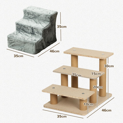 PAWROOM - Koiraportaat 3-portaiset 35 cm Lemmikkien portaat Pehmeällä lookilla Kissaportaat sänkysohvalle Kissoille enintään 5 kg vaaleanharmaa