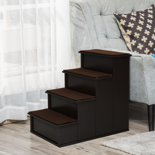 PAWROOM - Pet stairs with carpet - MDF, dark brown, 40x59x54 cm