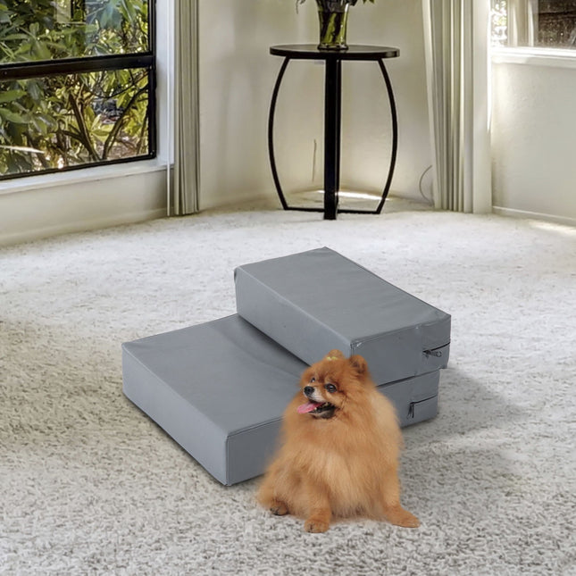 PAWROOM - Pet Stairs Kokoontaitettava 2-Vaiheinen Pet Underlay Kissoille Ja Koirille, Harmaa, L45Xl39Xk20 Cm
