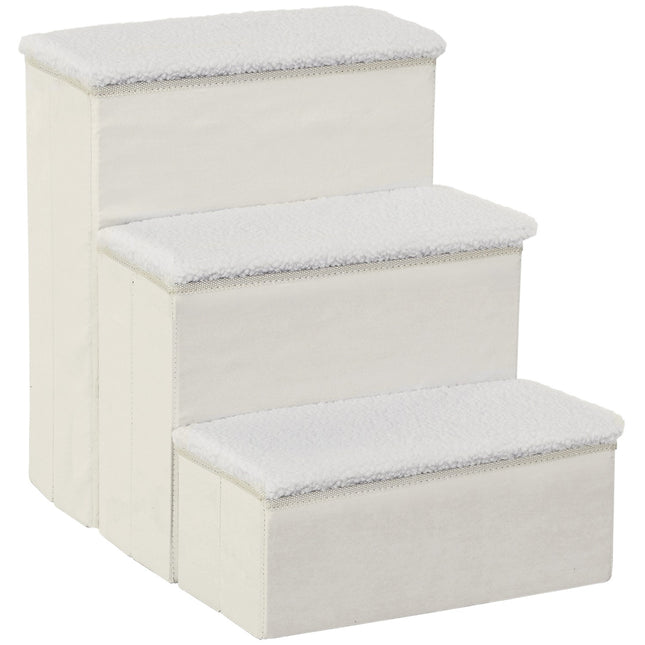 PAWROOM - Foldable pet ladder with storage, 3 steps, MDF, white