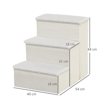 PAWROOM - Pet Stairs Taitettavat Kissan Portaat/Koiran Portaat, 3 Askelmaa Ja Säilytystilaa, Kissoille Ja Koirille, Mdf, Valkoinen, 40X54X48Cm