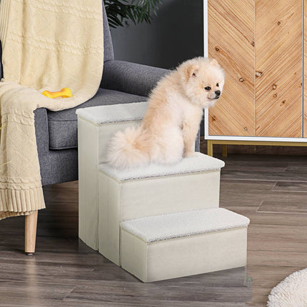 PAWROOM - Pet Stairs Taitettavat Kissan Portaat/Koiran Portaat, 3 Askelmaa Ja Säilytystilaa, Kissoille Ja Koirille, Mdf, Valkoinen, 40X54X48Cm