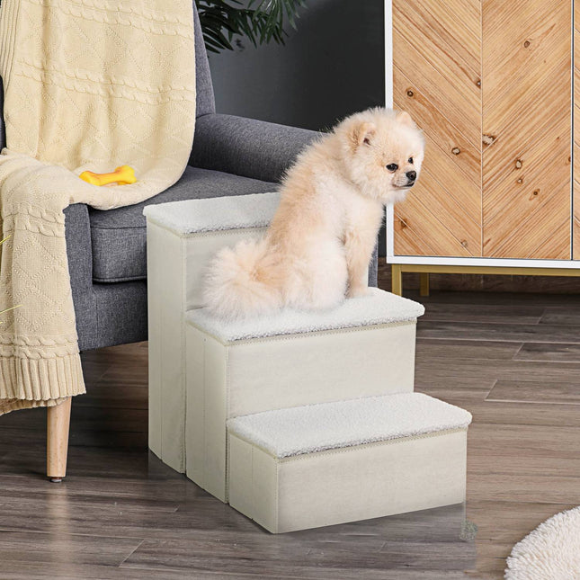 PAWROOM - Foldable pet ladder with storage, 3 steps, MDF, white