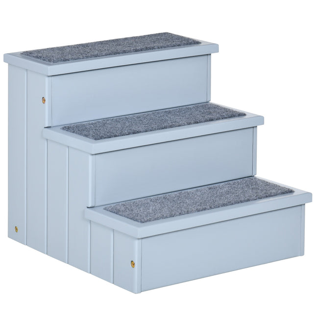 PAWROOM - Pet Stairs Koiran Portaat 3 Askelmaa & Matto, Säilytystila, Harmaa, 40,5X44,5X38 Cm