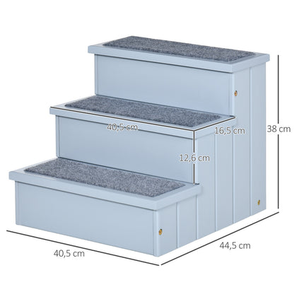 PAWROOM - Pet Stairs Koiran Portaat 3 Askelmaa & Matto, Säilytystila, Harmaa, 40,5X44,5X38 Cm
