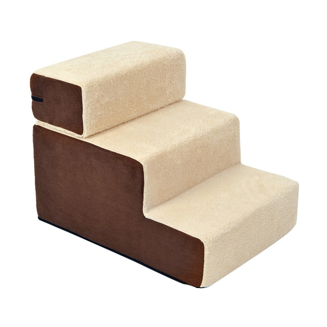 PAWROOM - Dog Stairs Käytännölliset Pet Portaat 3-Portaat Kissoille Ja Koirille, Pehmo, Beige, 54X40X39Cm