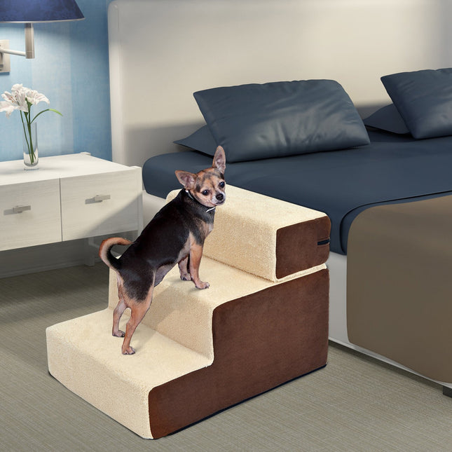 PAWROOM - Dog Stairs Käytännölliset Pet Portaat 3-Portaat Kissoille Ja Koirille, Pehmo, Beige, 54X40X39Cm