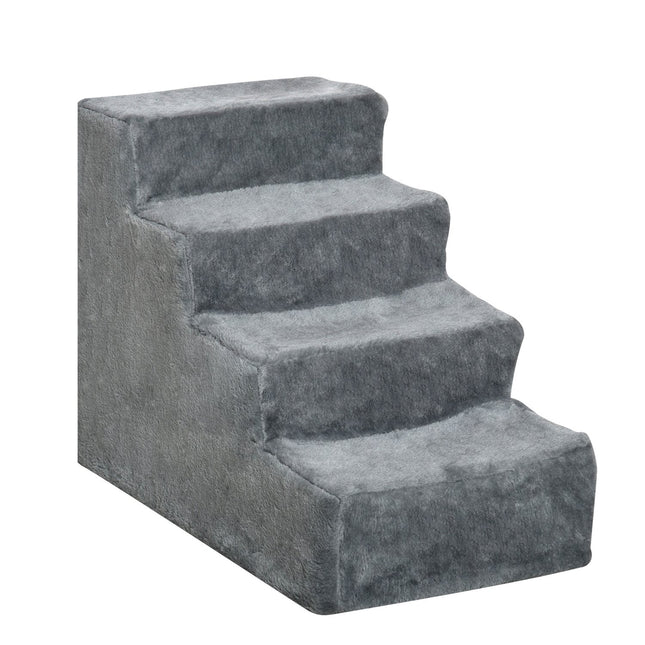 PAWROOM - Pet stairs 4-step dog ramp, plush cover, grey, 60x35x44 cm
