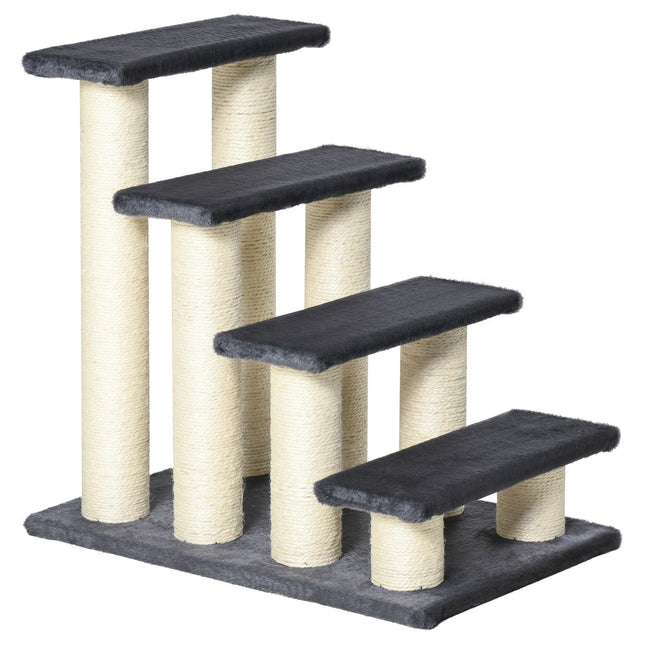 PAWROOM - Animal Stairs 4-Vaiheiset Koiraportaat & Kissanpentuportaat, Pehmeä Pehmo, Harmaa, 60X40,5X59Cm