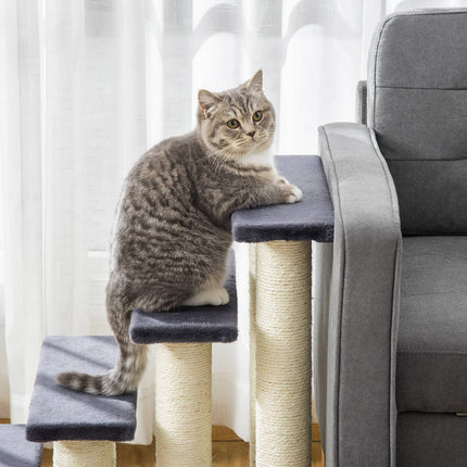 PAWROOM - Animal Stairs 4-Vaiheiset Koiraportaat & Kissanpentuportaat, Pehmeä Pehmo, Harmaa, 60X40,5X59Cm
