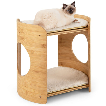 PAWROOM - Bamboo Cat Bed with Removable Plush Mats, 2 Levels