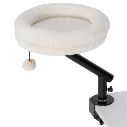 PAWROOM - Cat Desk Bed, 360° Rotating, Adjustable Height, Cream