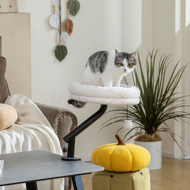 PAWROOM - Kissan pöytäsänky, 360° pyörivä, säädettävä korkeus, kermanvärinen