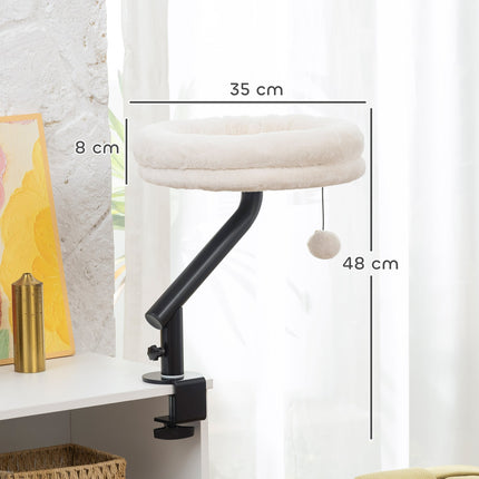 PAWROOM - Cat Desk Bed, 360° Rotating, Adjustable Height, Cream