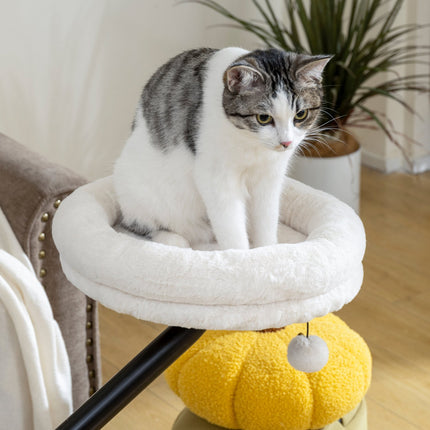 PAWROOM - Cat Desk Bed, 360° Rotating, Adjustable Height, Cream