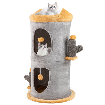 PAWROOM - Kaksikerroksinen kissatalo mukavilla luolilla ja pehmopalloilla