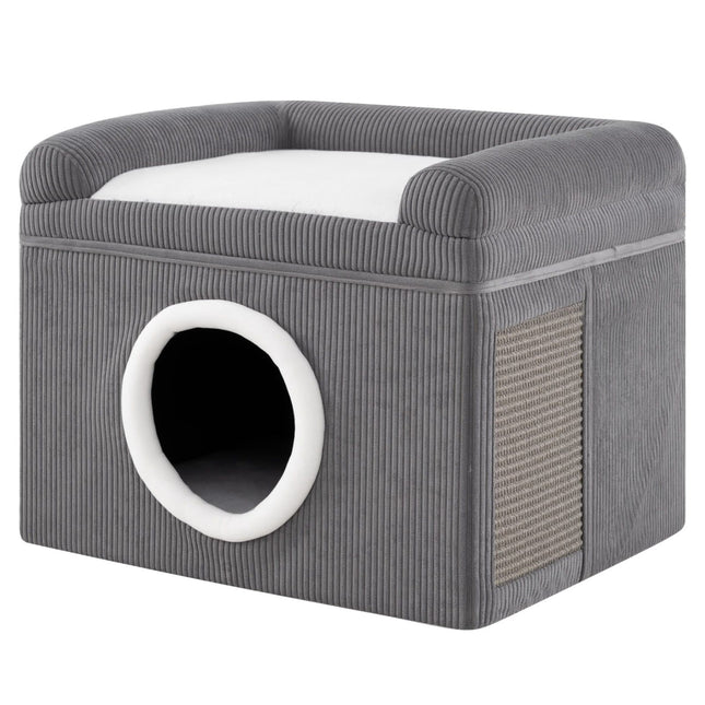PAWROOM - Foldable Cat House with Sisal Mat & Soft Cushion, Gray