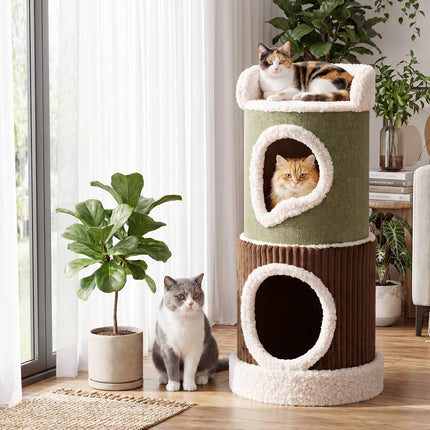 PAWROOM - Indoor Cat House With Top Perch, Double Condos