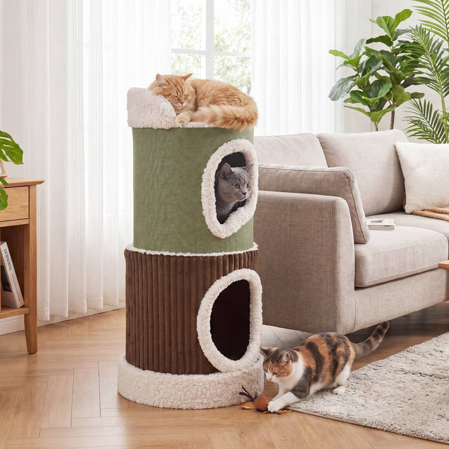 PAWROOM - Indoor Cat House With Top Perch, Double Condos