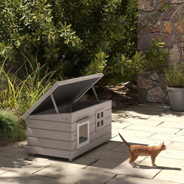 PAWROOM - Cat House Kissakota Asfalttikatolla Kissaluola Pieni Eläinten Talo Ikkunalla Ulkona Talvenpitävä Kuusi Harmaa Musta 87 X 52 X 48 Cm