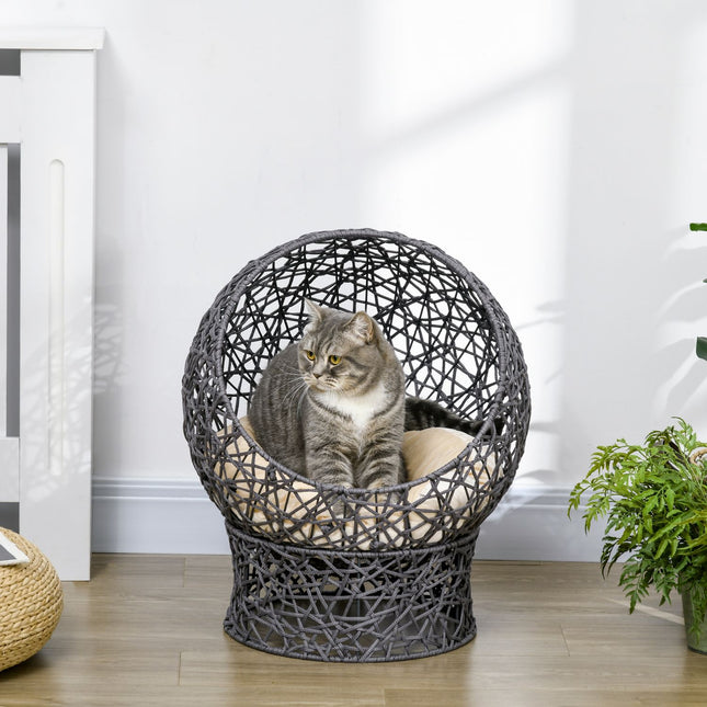 PAWROOM - Kissansänky Tyylikäs Kissan Luola Tyynyllä, Polyesteriköysi, Violetti + Kermanvalkoinen, Lieriömäinen Pohja