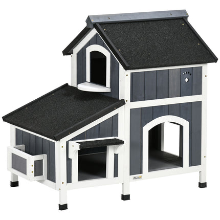 PAWROOM - Outdoor cat house, spruce wood, 2 stories, asphalt roof