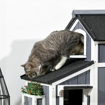 PAWROOM - Outdoor cat house, spruce wood, 2 stories, asphalt roof