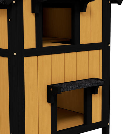 PAWROOM - Puinen Kissatalo, Monisisäänkäynti, 2-Kerroksinen Ulkokissaluola Asfalttikatolla Kissoille Enintään 7 Kg Keltaisille