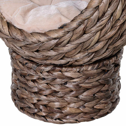 PAWROOM - Rattan Cat Cave Bed, dark brown, water hyacinth, with pillow