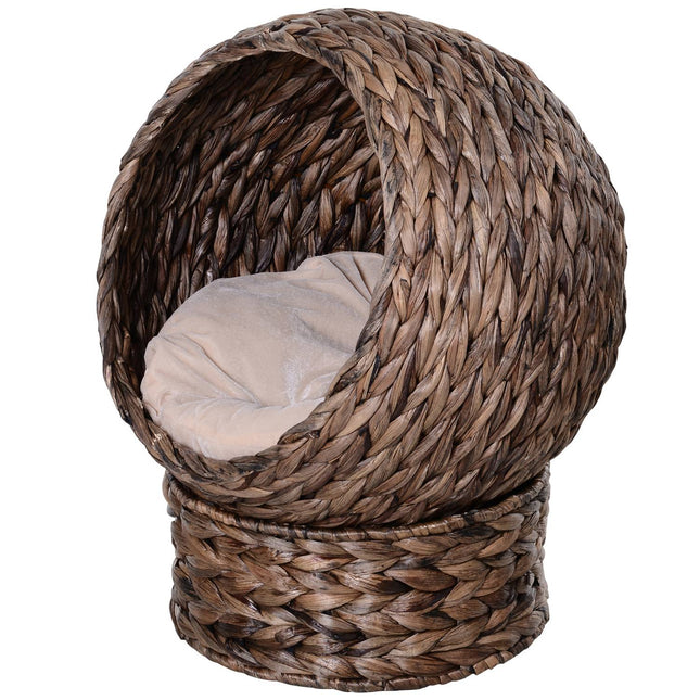 PAWROOM - Rattan Cat Basket Cozy Cat Cave Vesihyasintista, Tummanruskea, Ihanteellinen Olohuoneeseen, 50X42X60Cm