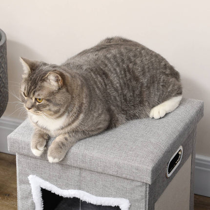PAWROOM - Cat Cave Ottomaani Tyynyllä Ja Raapimismatolla Play Ball Liukumaton Harmaa Polyesteri Kissoille