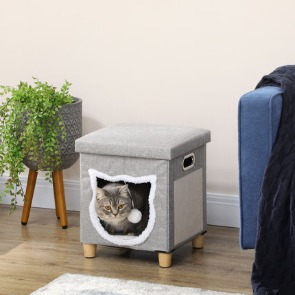 PAWROOM - Cat Cave Ottomaani Tyynyllä Ja Raapimismatolla Play Ball Liukumaton Harmaa Polyesteri Kissoille