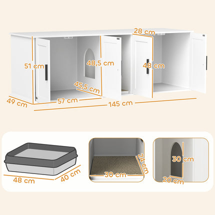 PAWROOM - Cat Litter Cabinet with Door, White, 145 x 49 x 51 cm