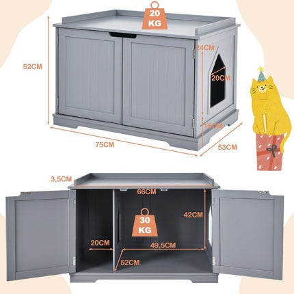 PAWROOM - Cat house with bed indoor cat house closed litter box with entrance gray