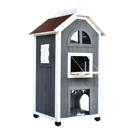 PAWROOM - Cat House Kissansänkyyn Tai Hiekkalaatikkoon Monipuolinen Kissankaappi, Kuusipuu, Asfalttikatto, Harmaa, 59X55X109Cm