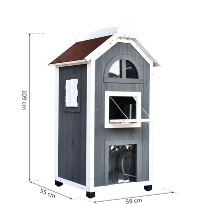PAWROOM - Cat House Kissansänkyyn Tai Hiekkalaatikkoon Monipuolinen Kissankaappi, Kuusipuu, Asfalttikatto, Harmaa, 59X55X109Cm