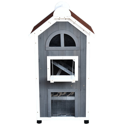 PAWROOM - Cat House Kissansänkyyn Tai Hiekkalaatikkoon Monipuolinen Kissankaappi, Kuusipuu, Asfalttikatto, Harmaa, 59X55X109Cm