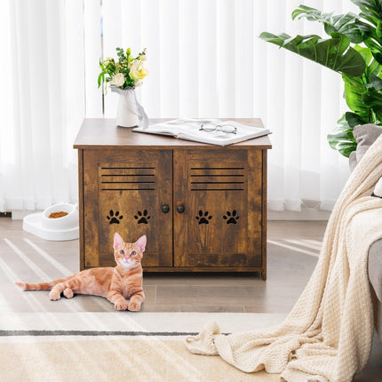 PAWROOM - Kissan talon kissan wc kaksinkertaisilla säleovilla kissan kaappi 70 x 52 x 51 cm ruskea