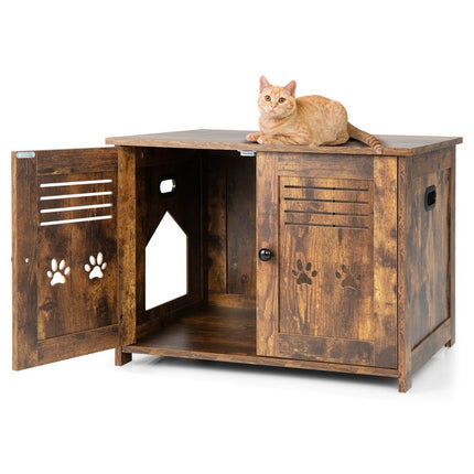 PAWROOM - Kissan talon kissan wc kaksinkertaisilla säleovilla kissan kaappi 70 x 52 x 51 cm ruskea