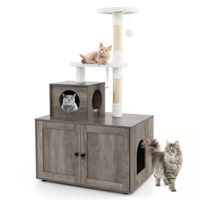 PAWROOM - Cat Cabinet with Scratching Post for Litter Box, Gray