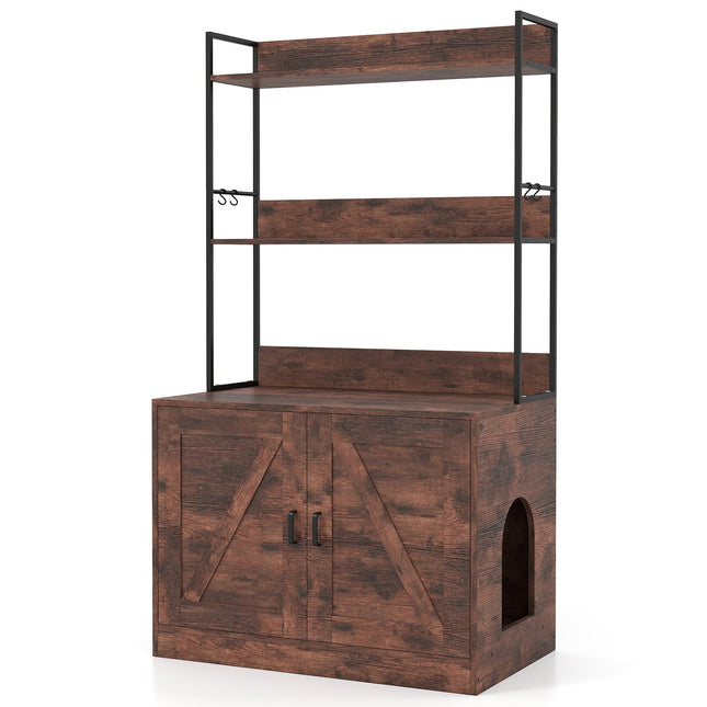 PAWROOM - Cat Litter Cabinet with Bookshelf, Brown, 3 Shelves