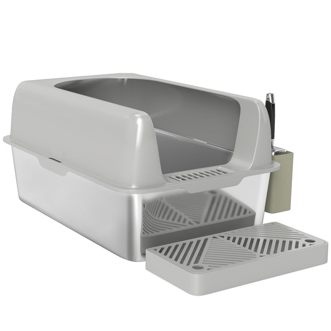 PAWROOM - Cat box with lid & scoop, stainless steel, light grey